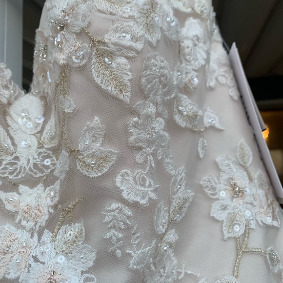 NWT Embroidered Lace Appliqué Wedding Dress in Ivory Sand: Size 2 - Picture 4 of 6